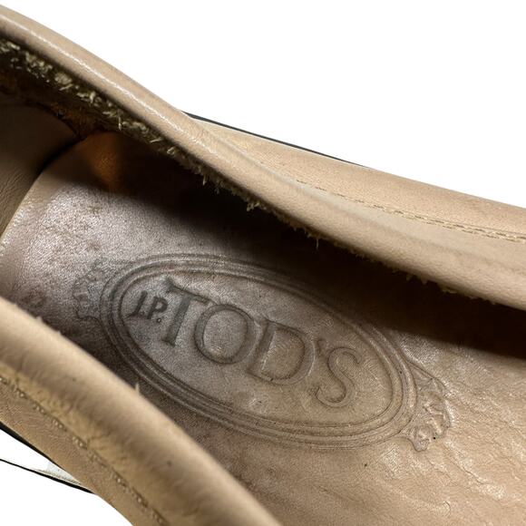 Tod's Driving Loafers Penny Slip On Flats Leather Rubber Beige Size 37 US 7 - Picture 12 of 14